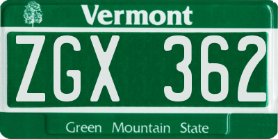 VT license plate ZGX362