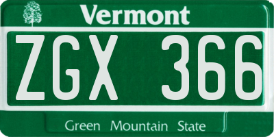 VT license plate ZGX366