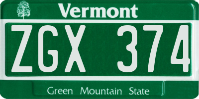 VT license plate ZGX374