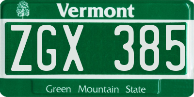 VT license plate ZGX385