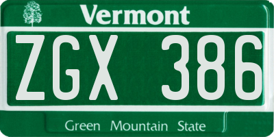 VT license plate ZGX386