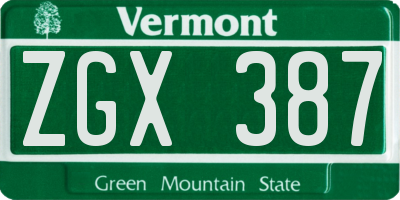 VT license plate ZGX387