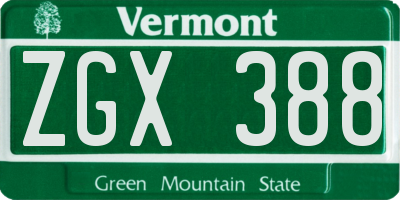 VT license plate ZGX388