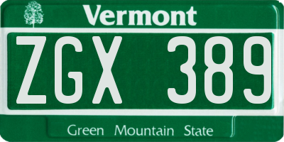 VT license plate ZGX389