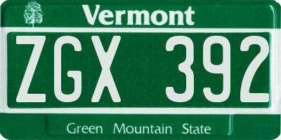 VT license plate ZGX392