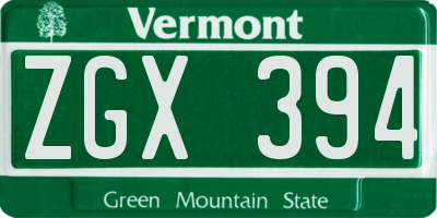VT license plate ZGX394