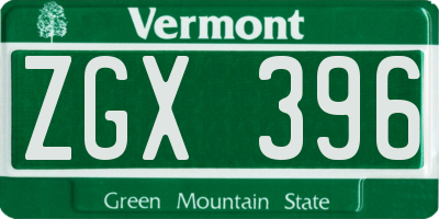 VT license plate ZGX396