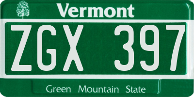 VT license plate ZGX397