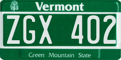 VT license plate ZGX402