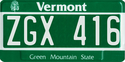 VT license plate ZGX416