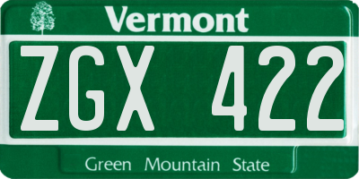 VT license plate ZGX422