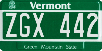 VT license plate ZGX442