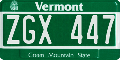 VT license plate ZGX447