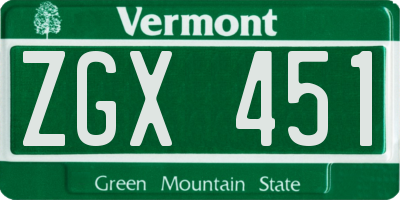 VT license plate ZGX451