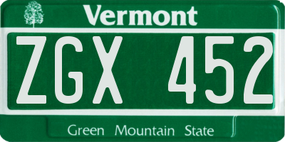VT license plate ZGX452