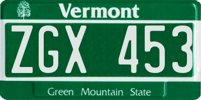 VT license plate ZGX453