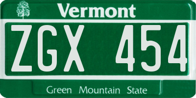 VT license plate ZGX454
