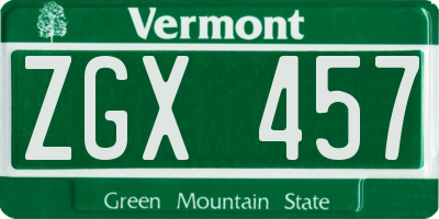 VT license plate ZGX457