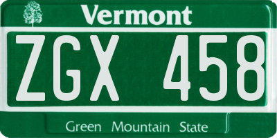 VT license plate ZGX458