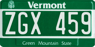 VT license plate ZGX459