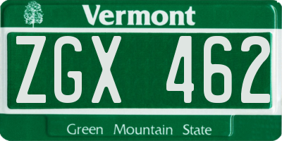VT license plate ZGX462