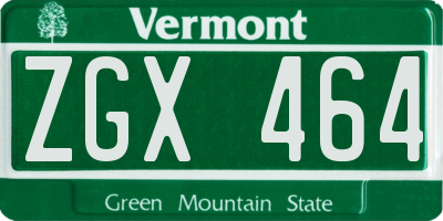 VT license plate ZGX464