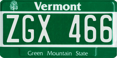 VT license plate ZGX466