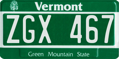 VT license plate ZGX467
