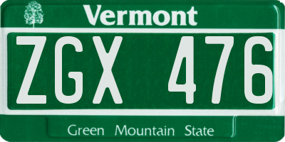 VT license plate ZGX476