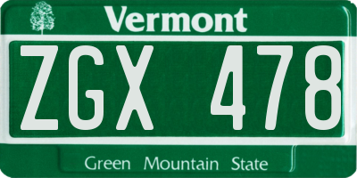 VT license plate ZGX478