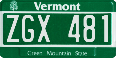 VT license plate ZGX481