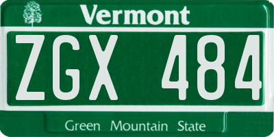 VT license plate ZGX484