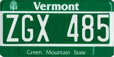 VT license plate ZGX485
