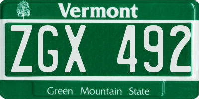 VT license plate ZGX492