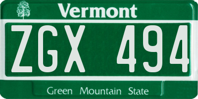 VT license plate ZGX494