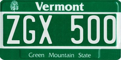 VT license plate ZGX500