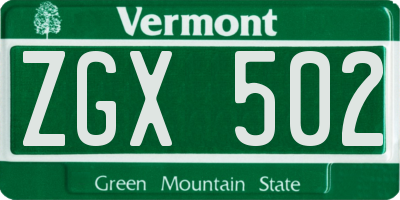 VT license plate ZGX502
