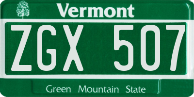 VT license plate ZGX507