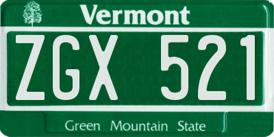 VT license plate ZGX521