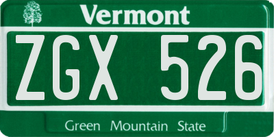 VT license plate ZGX526