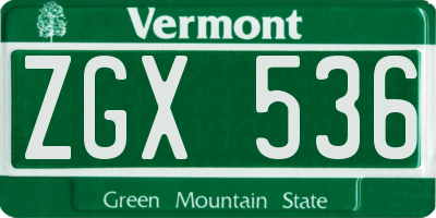 VT license plate ZGX536