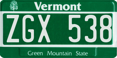 VT license plate ZGX538
