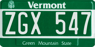 VT license plate ZGX547