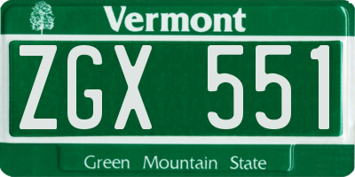 VT license plate ZGX551