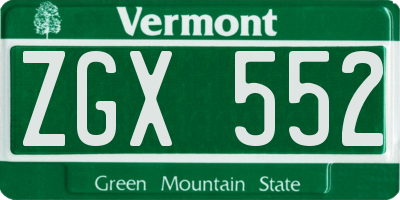 VT license plate ZGX552