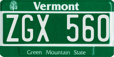 VT license plate ZGX560