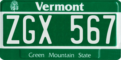 VT license plate ZGX567