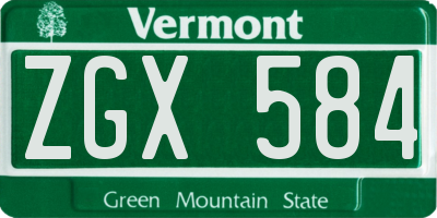 VT license plate ZGX584