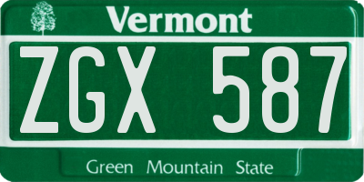 VT license plate ZGX587