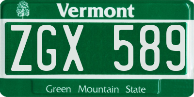 VT license plate ZGX589